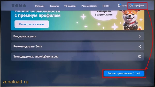 Проверка версии Зона на телевизоре